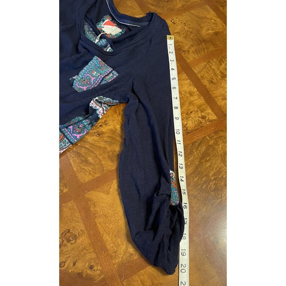 Navy Blue Women's Top with Paisley Accents - Picture 11 of 11